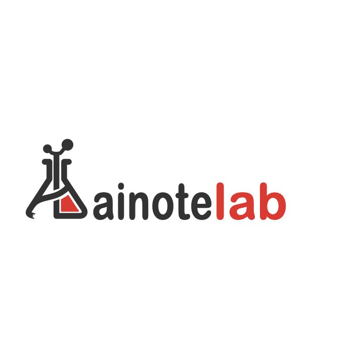 최종 ainotelab 로고 — 플라스크 심볼과 워드마크, soft-red